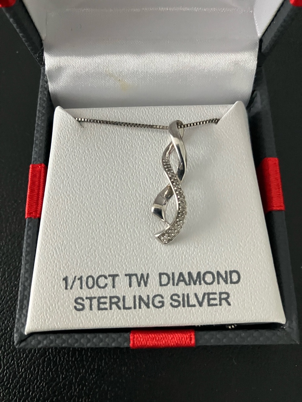 Sterling Silver Diamond Infinity Pendant Necklace - 18” Box Chain Necklace FIRM